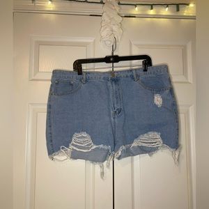 Plus Size High Waisted Denim Shorts by BooHooBlue - Size 16